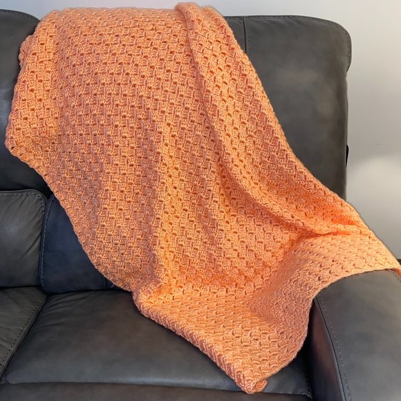 Handmade Crochet Peach Salmon Blanket Throw Super Soft - Picture 1 of 5
